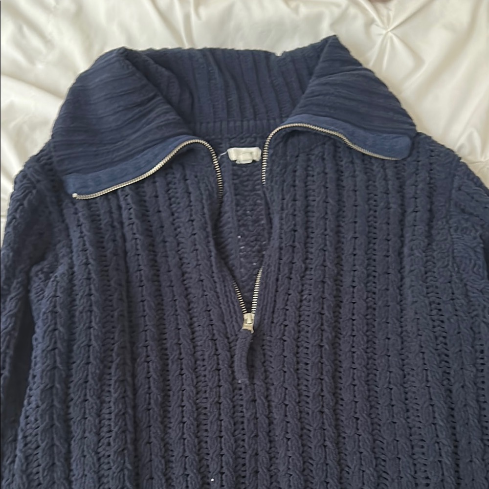 Aerie Navy Textured Half-Zip Sweater